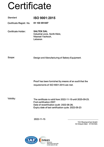 Certificate ISO 90012015