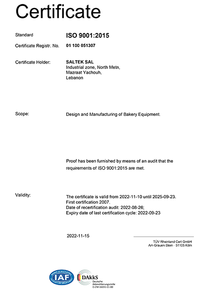 ISO 9001 2015 certificate